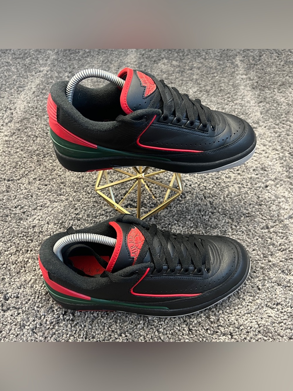 Jordan 2 Retro Low Shoes Youth Size 6.5Y Christmas GS Black Red Gray FJ6869-006